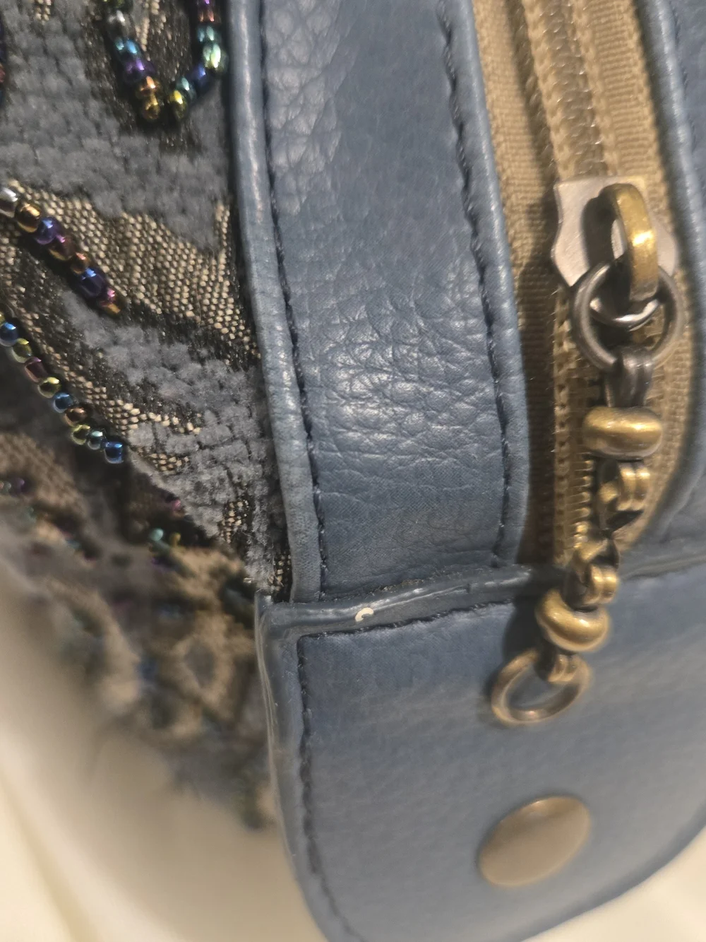 Sans Souci Blue Satchel with Gold Embroidery And Beads